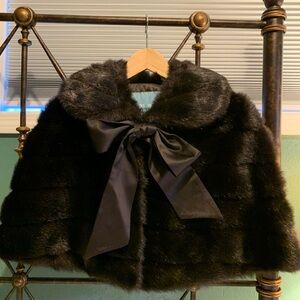 Nine West Black Faux Fur Cape with Bow